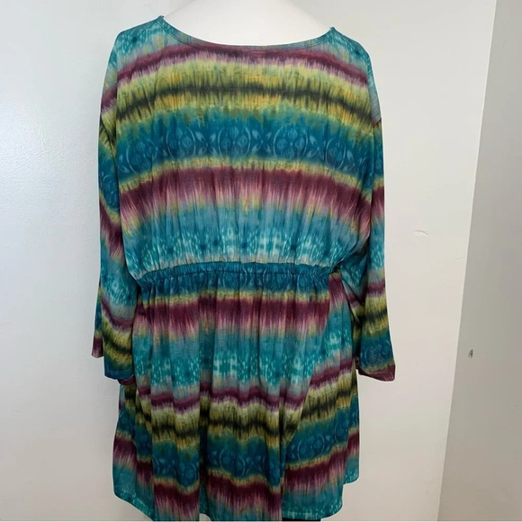 Womans Coverup 3X Tie Cinched Waist Lightweight Short Flare Sleeve Above Knee - Picture 7 of 12